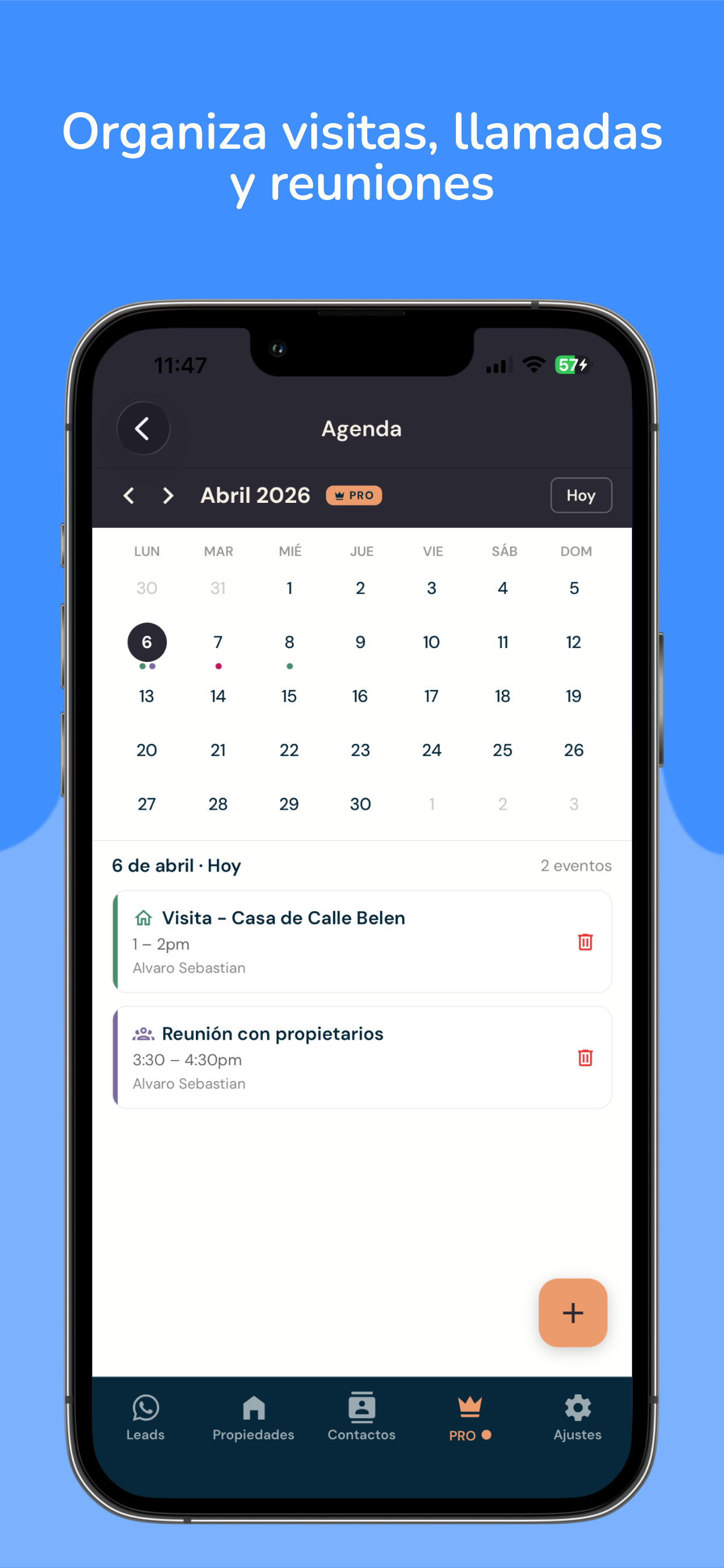 Organiza visitas, llamadas y reuniones