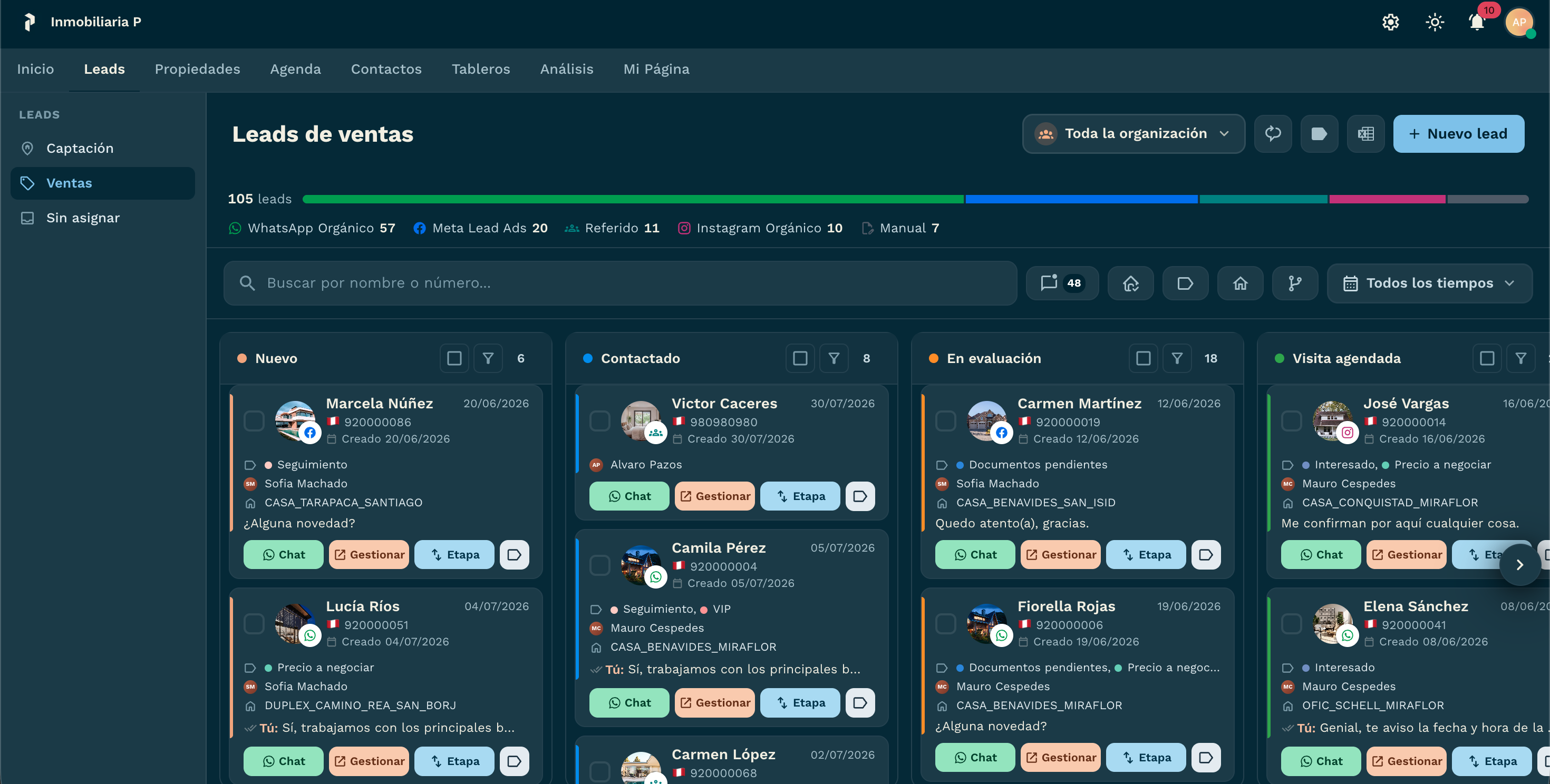 Bandeja de leads de PAZOS.AI